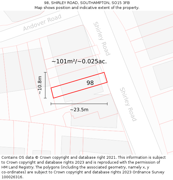 98, SHIRLEY ROAD, SOUTHAMPTON, SO15 3FB: Plot and title map