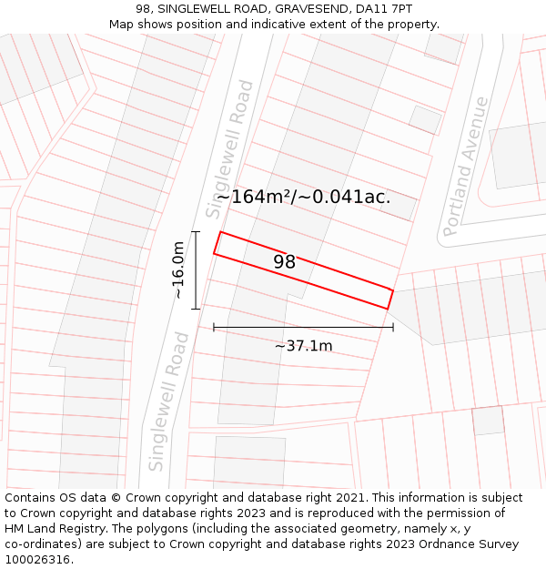 98, SINGLEWELL ROAD, GRAVESEND, DA11 7PT: Plot and title map