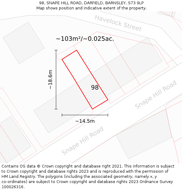 98, SNAPE HILL ROAD, DARFIELD, BARNSLEY, S73 9LP: Plot and title map