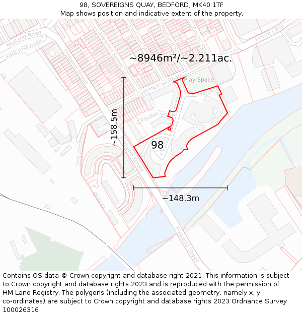 98, SOVEREIGNS QUAY, BEDFORD, MK40 1TF: Plot and title map