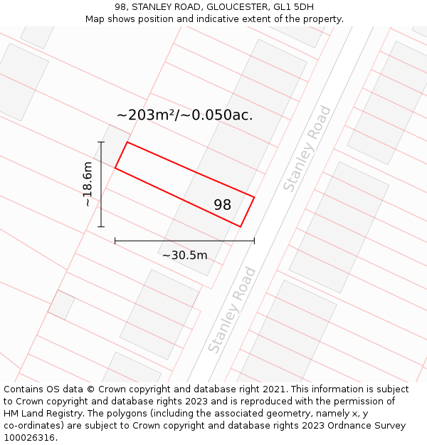 98, STANLEY ROAD, GLOUCESTER, GL1 5DH: Plot and title map