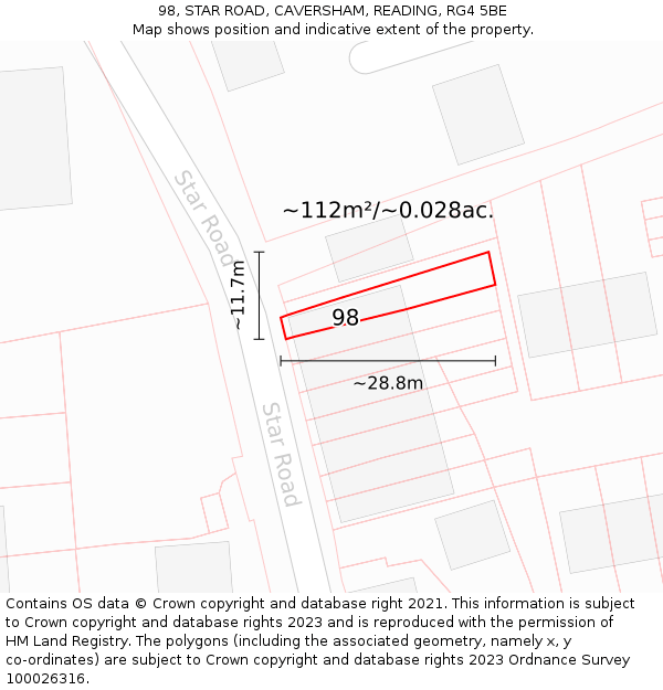 98, STAR ROAD, CAVERSHAM, READING, RG4 5BE: Plot and title map