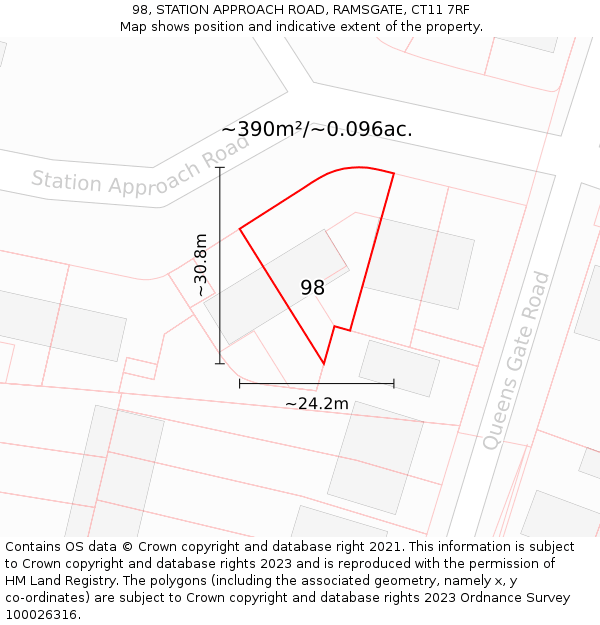 98, STATION APPROACH ROAD, RAMSGATE, CT11 7RF: Plot and title map