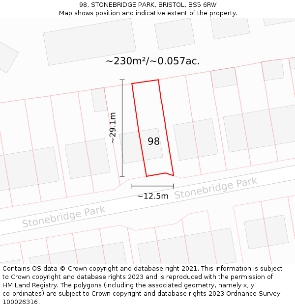 98, STONEBRIDGE PARK, BRISTOL, BS5 6RW: Plot and title map