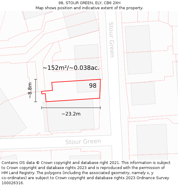 98, STOUR GREEN, ELY, CB6 2XH: Plot and title map