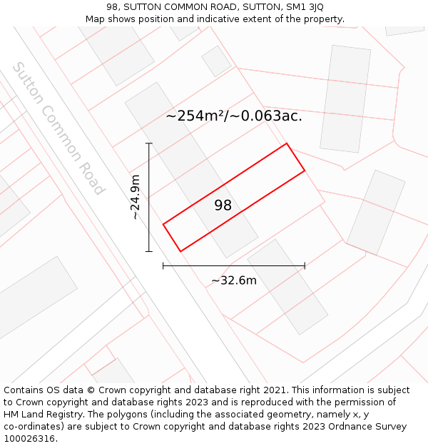 98, SUTTON COMMON ROAD, SUTTON, SM1 3JQ: Plot and title map