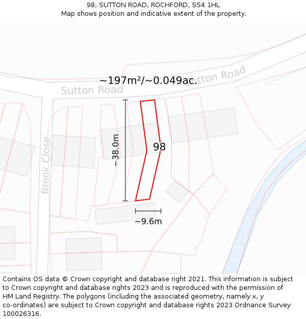 98, SUTTON ROAD, ROCHFORD, SS4 1HL: Plot and title map