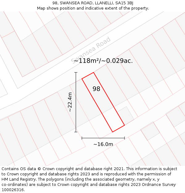 98, SWANSEA ROAD, LLANELLI, SA15 3BJ: Plot and title map