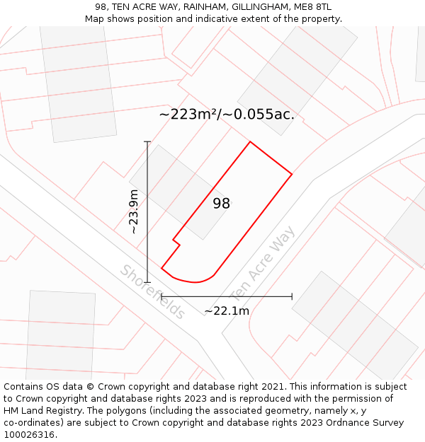 98, TEN ACRE WAY, RAINHAM, GILLINGHAM, ME8 8TL: Plot and title map
