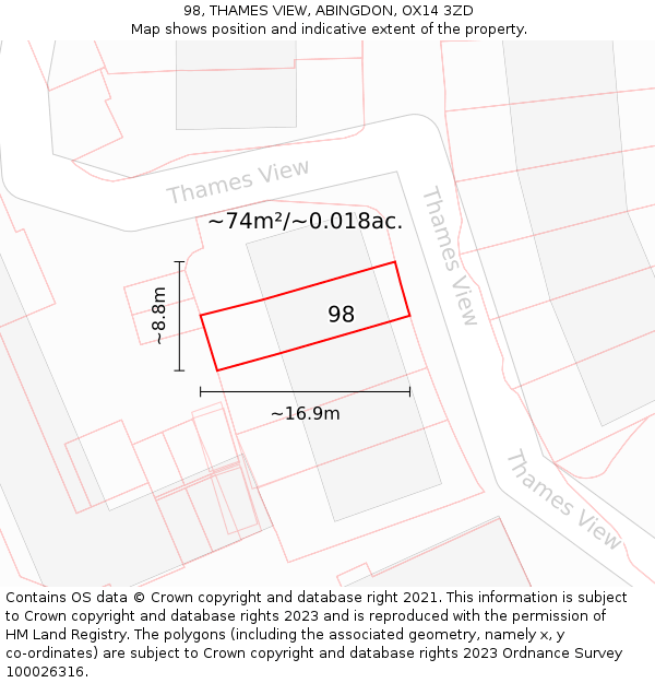 98, THAMES VIEW, ABINGDON, OX14 3ZD: Plot and title map
