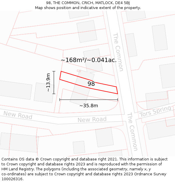 98, THE COMMON, CRICH, MATLOCK, DE4 5BJ: Plot and title map
