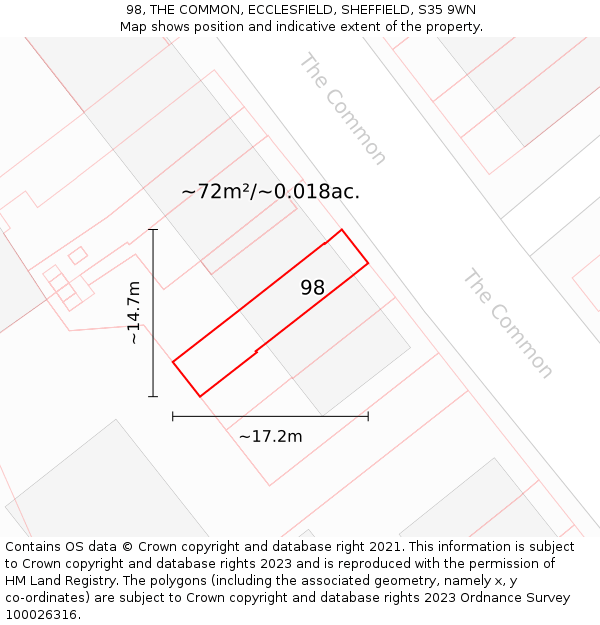 98, THE COMMON, ECCLESFIELD, SHEFFIELD, S35 9WN: Plot and title map