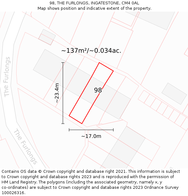98, THE FURLONGS, INGATESTONE, CM4 0AL: Plot and title map