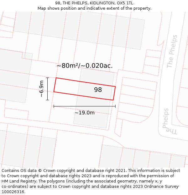 98, THE PHELPS, KIDLINGTON, OX5 1TL: Plot and title map