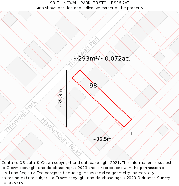 98, THINGWALL PARK, BRISTOL, BS16 2AT: Plot and title map