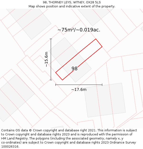 98, THORNEY LEYS, WITNEY, OX28 5LS: Plot and title map