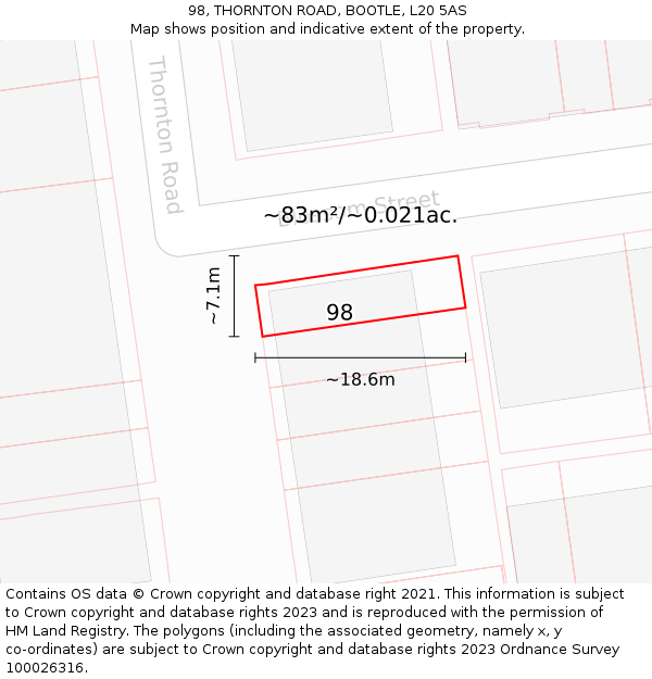 98, THORNTON ROAD, BOOTLE, L20 5AS: Plot and title map