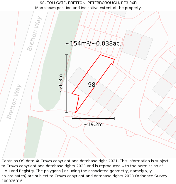 98, TOLLGATE, BRETTON, PETERBOROUGH, PE3 9XB: Plot and title map