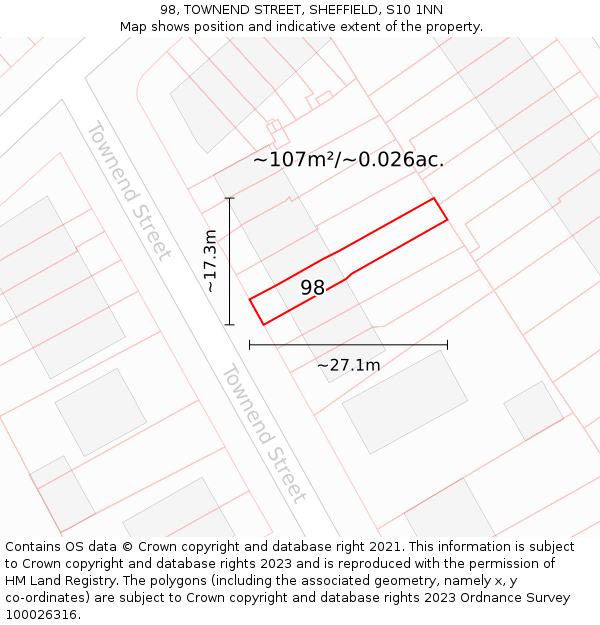 98, TOWNEND STREET, SHEFFIELD, S10 1NN: Plot and title map