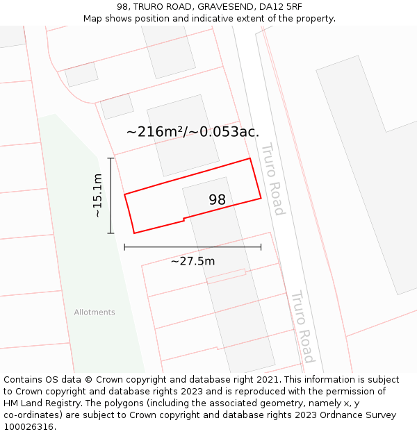 98, TRURO ROAD, GRAVESEND, DA12 5RF: Plot and title map