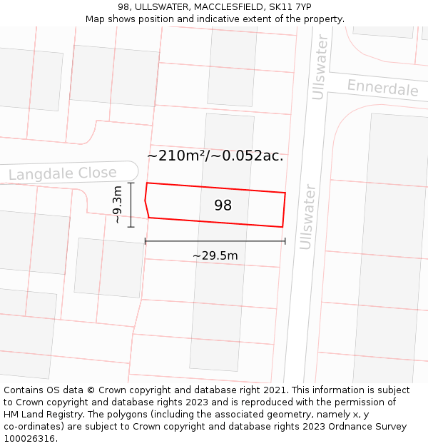98, ULLSWATER, MACCLESFIELD, SK11 7YP: Plot and title map