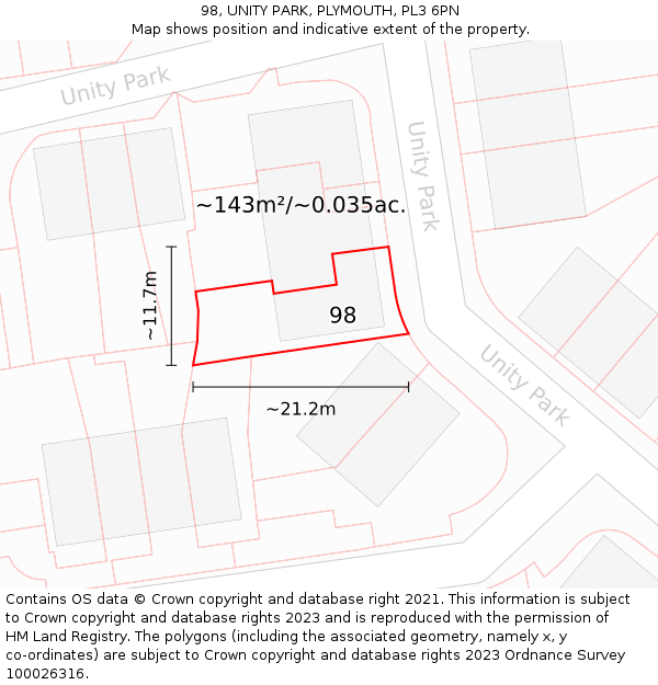 98, UNITY PARK, PLYMOUTH, PL3 6PN: Plot and title map