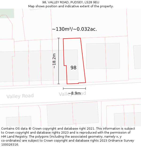 98, VALLEY ROAD, PUDSEY, LS28 9EU: Plot and title map