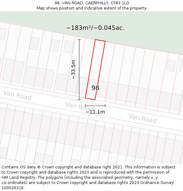 98, VAN ROAD, CAERPHILLY, CF83 1LD: Plot and title map