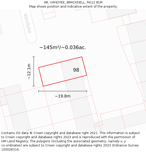 98, VANDYKE, BRACKNELL, RG12 8UR: Plot and title map