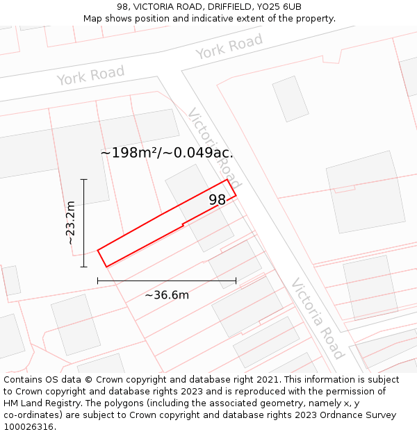 98, VICTORIA ROAD, DRIFFIELD, YO25 6UB: Plot and title map