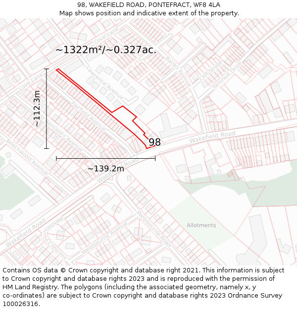 98, WAKEFIELD ROAD, PONTEFRACT, WF8 4LA: Plot and title map
