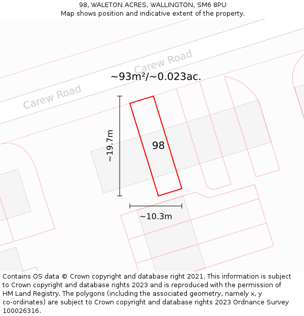 98, WALETON ACRES, WALLINGTON, SM6 8PU: Plot and title map