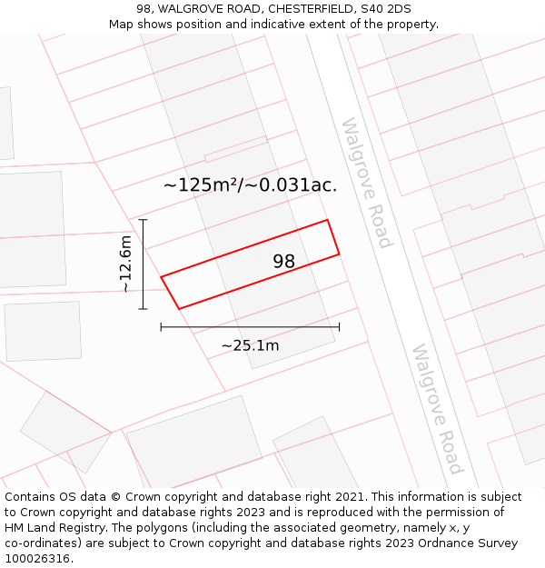 98, WALGROVE ROAD, CHESTERFIELD, S40 2DS: Plot and title map