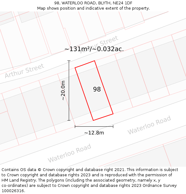 98, WATERLOO ROAD, BLYTH, NE24 1DF: Plot and title map