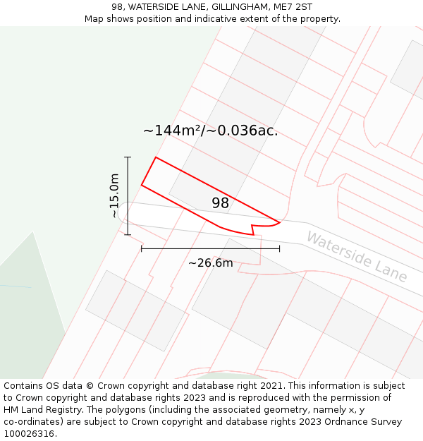 98, WATERSIDE LANE, GILLINGHAM, ME7 2ST: Plot and title map