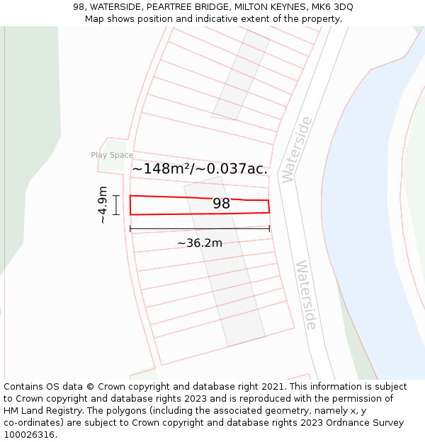 98, WATERSIDE, PEARTREE BRIDGE, MILTON KEYNES, MK6 3DQ: Plot and title map