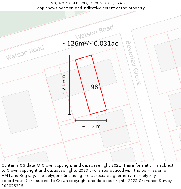 98, WATSON ROAD, BLACKPOOL, FY4 2DE: Plot and title map