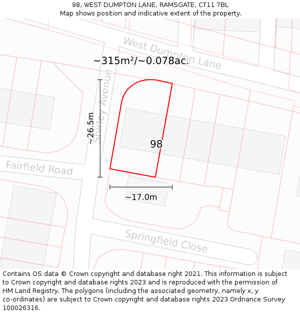 98, WEST DUMPTON LANE, RAMSGATE, CT11 7BL: Plot and title map