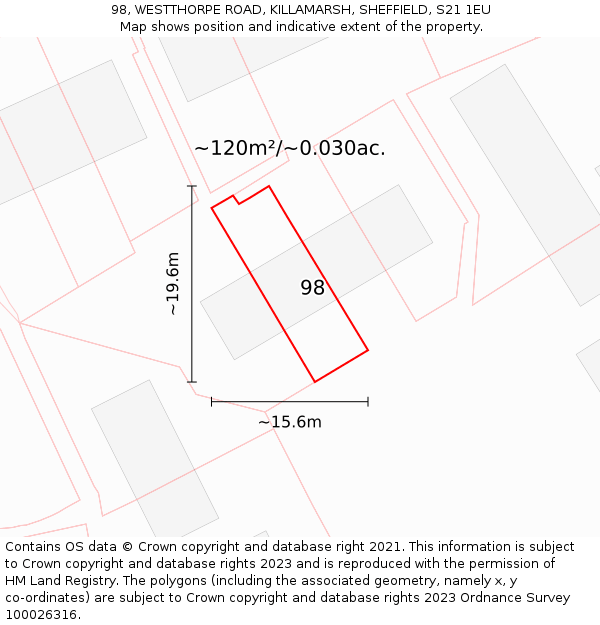 98, WESTTHORPE ROAD, KILLAMARSH, SHEFFIELD, S21 1EU: Plot and title map
