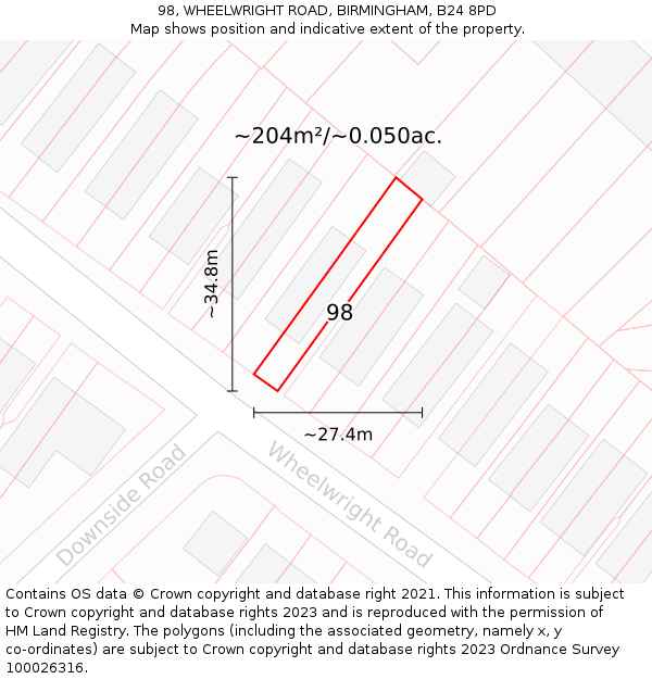 98, WHEELWRIGHT ROAD, BIRMINGHAM, B24 8PD: Plot and title map