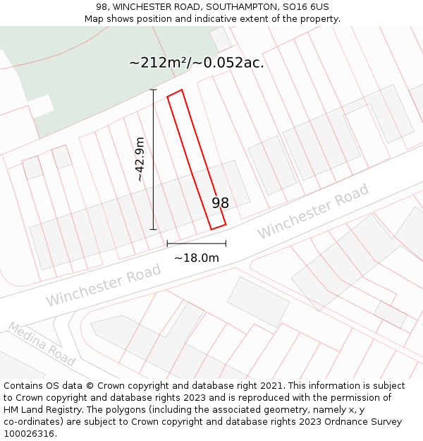 98, WINCHESTER ROAD, SOUTHAMPTON, SO16 6US: Plot and title map