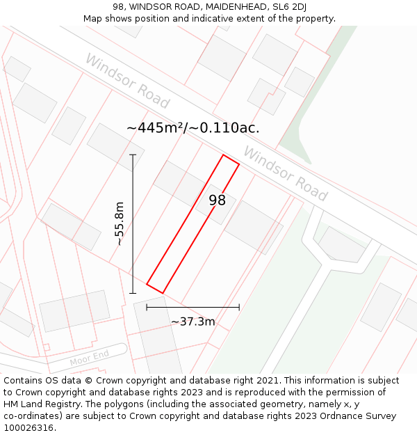 98, WINDSOR ROAD, MAIDENHEAD, SL6 2DJ: Plot and title map