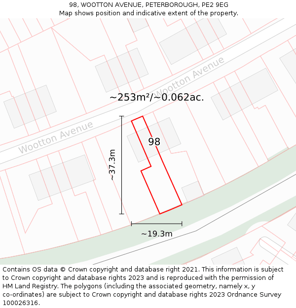 98, WOOTTON AVENUE, PETERBOROUGH, PE2 9EG: Plot and title map
