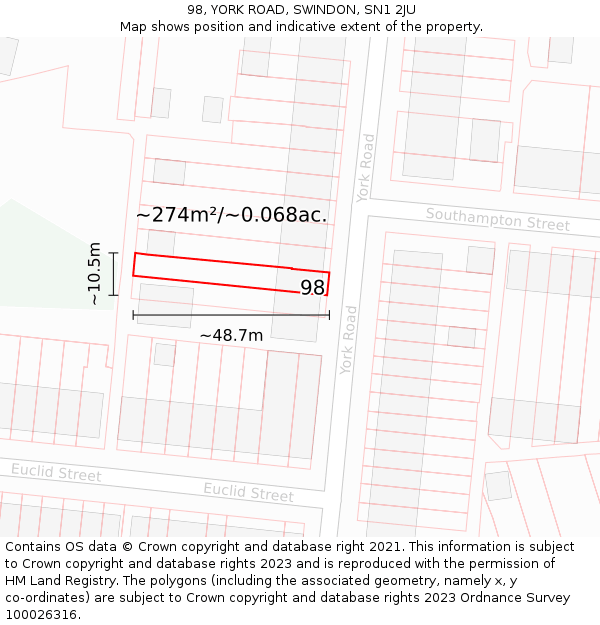 98, YORK ROAD, SWINDON, SN1 2JU: Plot and title map