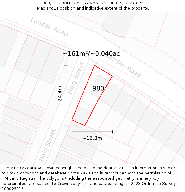 980, LONDON ROAD, ALVASTON, DERBY, DE24 8PY: Plot and title map