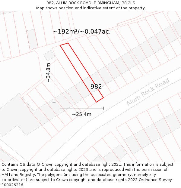 982, ALUM ROCK ROAD, BIRMINGHAM, B8 2LS: Plot and title map