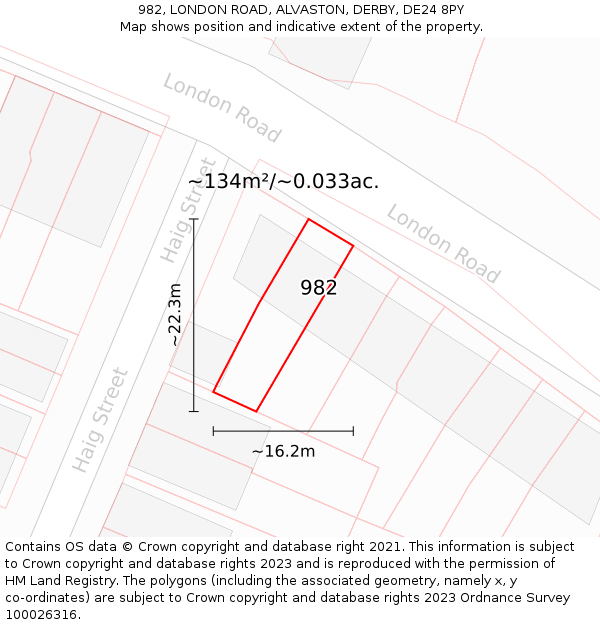982, LONDON ROAD, ALVASTON, DERBY, DE24 8PY: Plot and title map
