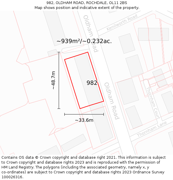 982, OLDHAM ROAD, ROCHDALE, OL11 2BS: Plot and title map