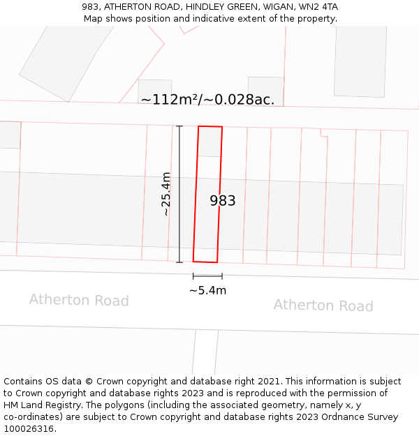 983, ATHERTON ROAD, HINDLEY GREEN, WIGAN, WN2 4TA: Plot and title map