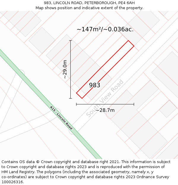 983, LINCOLN ROAD, PETERBOROUGH, PE4 6AH: Plot and title map